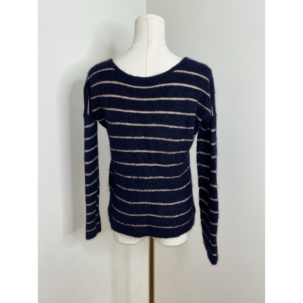 La Maille Sezane Mohair Alpaca Bld Blue Gold Stripe Cardigan Sweater Sz S Italy - Picture 4 of 6